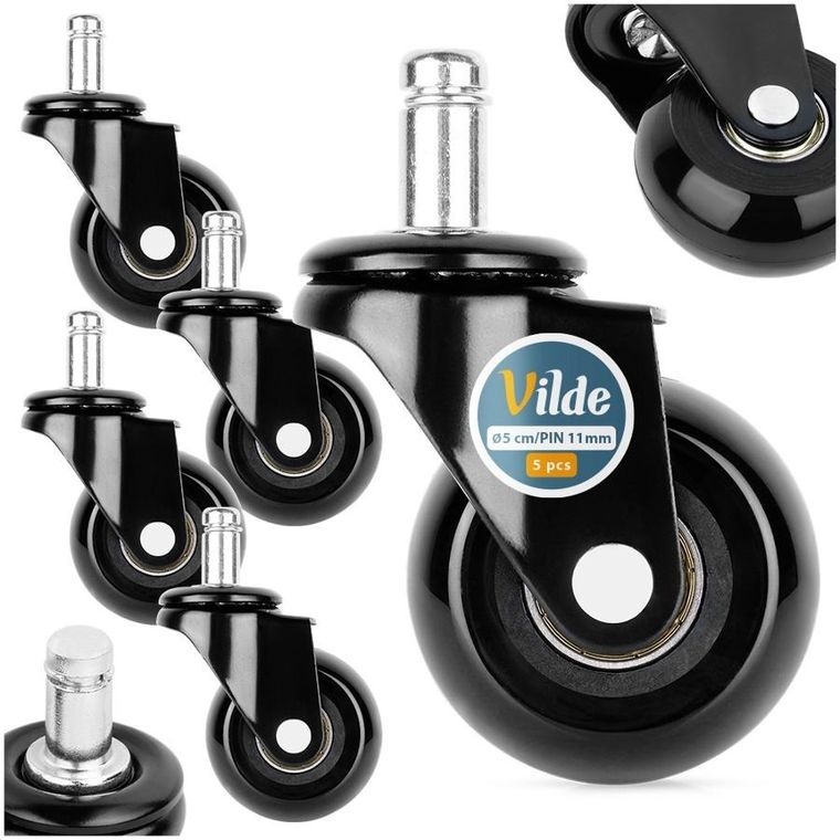 Vilde, kółka do fotela kauczukowe, 5 cm/11 mm, 5 szt.