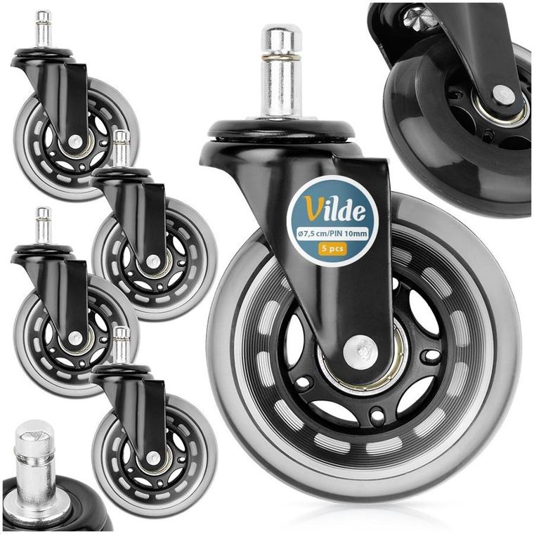 Vilde, kółka do fotela kauczukowe, 7,5 cm/10 mm, 5 szt.