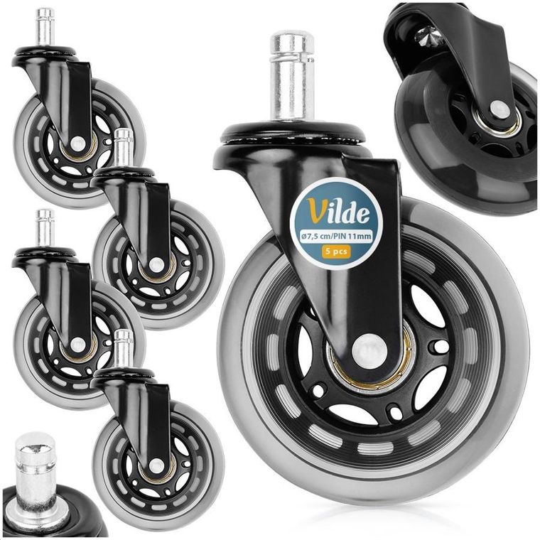 Vilde, kółka do fotela kauczukowe, 7,5 cm/11 mm, 5 szt.