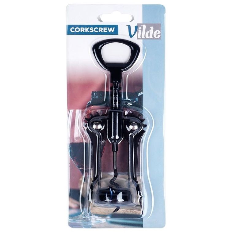 Vilde, korkociąg do wina, metalowy czarny, 16 cm