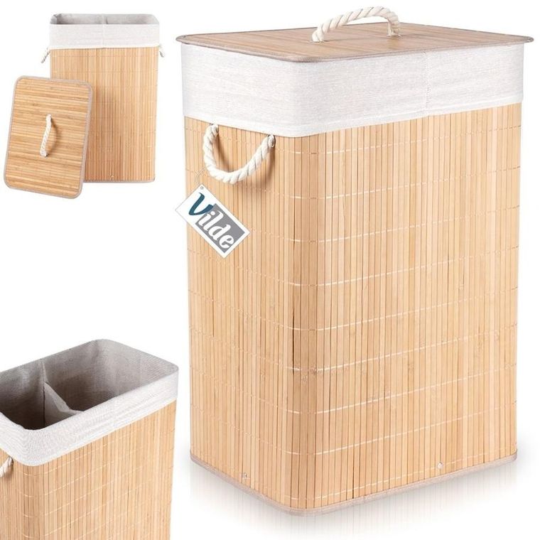 Vilde, kosz na pranie bambusowy beżowy, 70 l