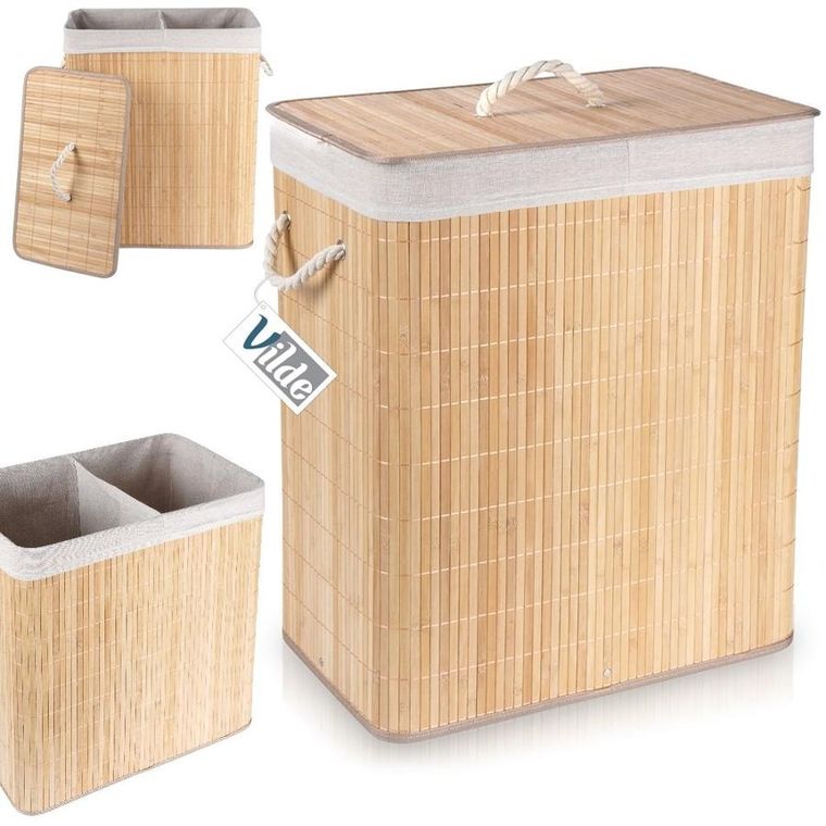 Vilde, kosz na pranie bambusowy beżowy, 90 l