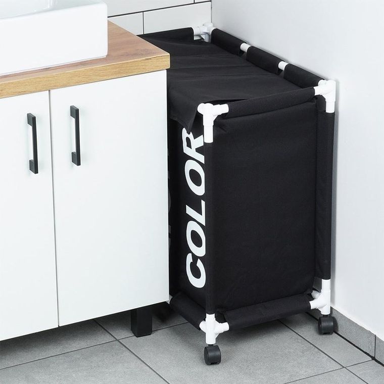 Vilde, kosz na pranie na kółkach, trzykomorowy, 137l