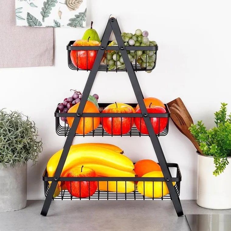 Vilde, koszyk na owoce metalowy, czarny, 3-poziomowy