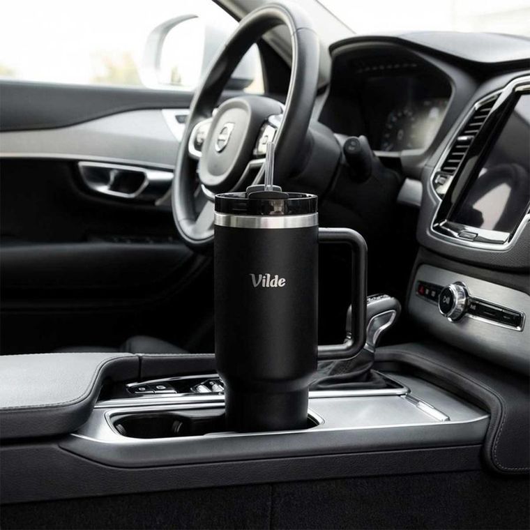 Vilde, kubek termiczny, stalowy, czarny z uchwytem, 1,2l