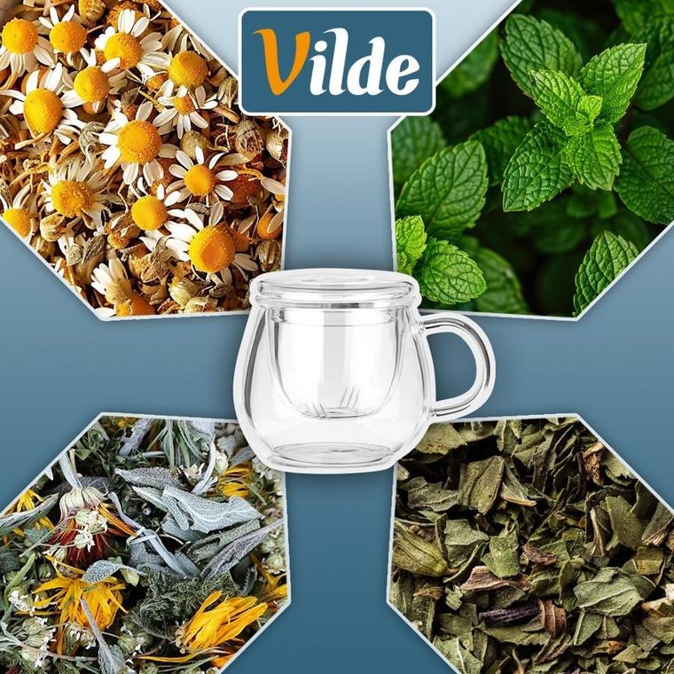 Vilde, kubek z zaparzaczem i pokrywką, szklany, 400 ml