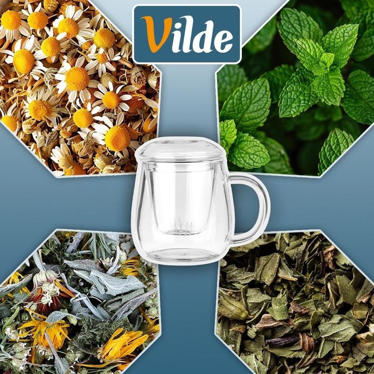 Vilde, kubek z zaparzaczem i pokrywką, szklany, 400 ml