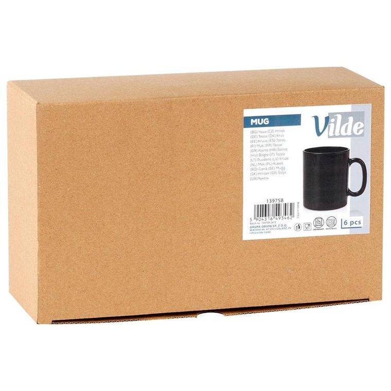 Vilde, kubki szklane, czarne, 300 ml, 6 szt.