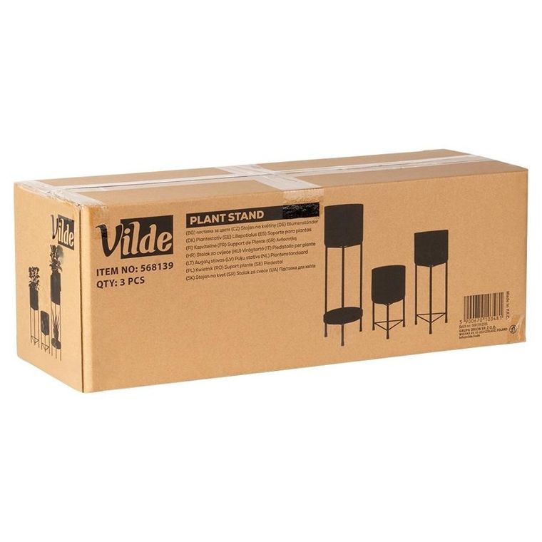 Vilde, kwietnik metalowy, czarny, 3 szt.