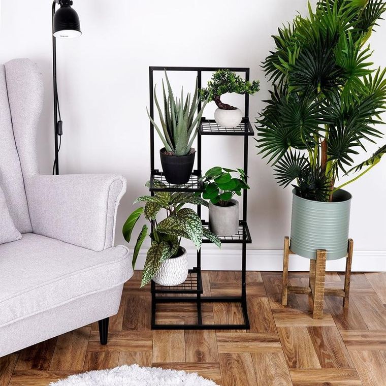 Vilde, kwietnik metalowy, czarny, 4-poziomowy, 102 cm