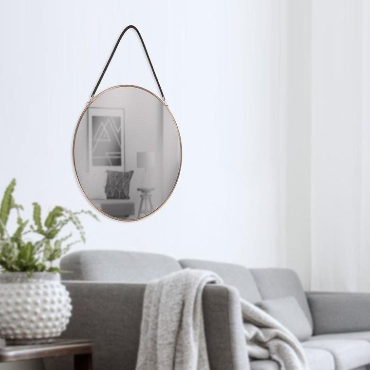 Vilde, lustro ścienne okrągłe, do zawieszenia, miedziane, metalowa rama, 38 cm