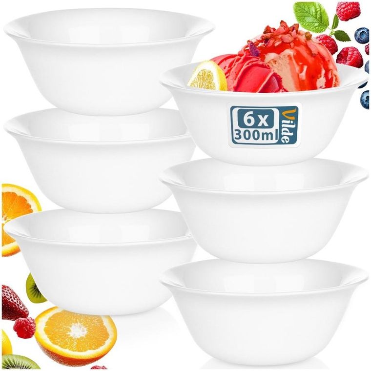Vilde, miseczki szklane, białe, 300 ml, 6 szt.