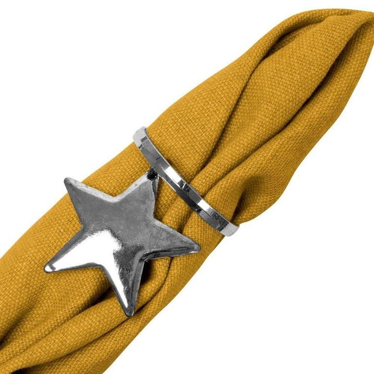 Vilde, obrączki na serwetki, metalowe srebrne, gwiazdki, 4 szt.