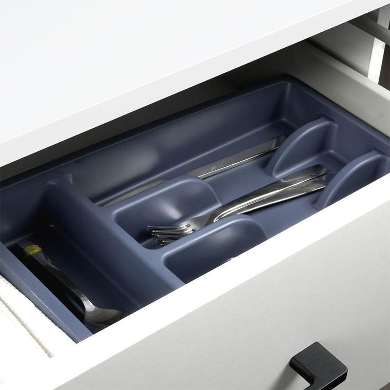 Vilde, organizer na sztućce do szuflady, szary, 5 przegródek, 36-25,5-5,5 cm