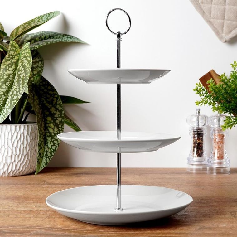 Vilde, patera porcelanowa, biała, 3-piętrowa, 34 cm