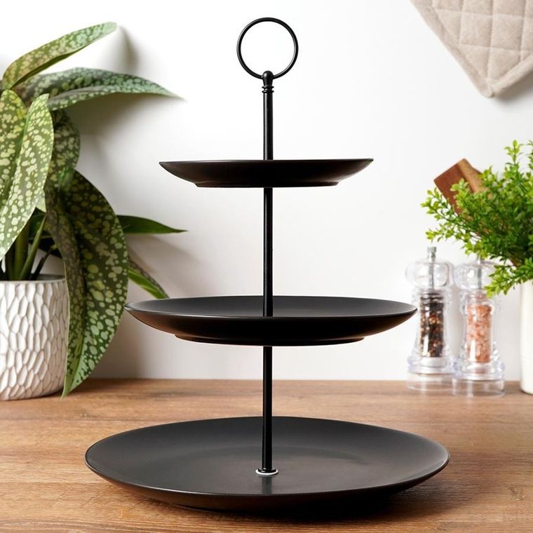 Vilde, patera porcelanowa, czarna, 3-piętrowa, 34 cm