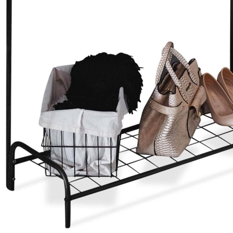 Vilde, podłogowy wieszak na ubrania, metalowy, czarny, 85-35-147 cm