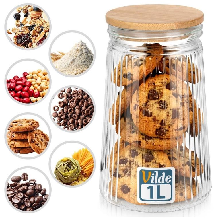 Vilde, pojemnik na produkty sypkie, szklany z pokrywką i uszczelką, 1l