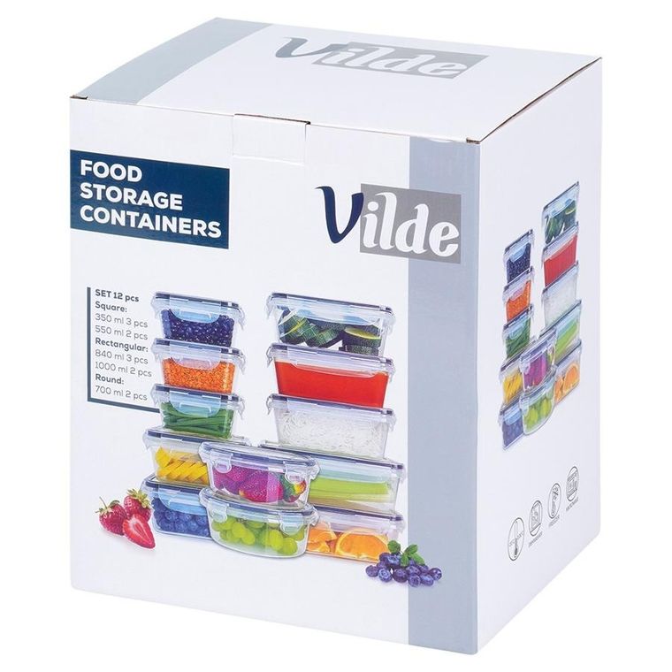 Vilde, pojemniki na żywność z pokrywką i uszczelką, 12 szt.