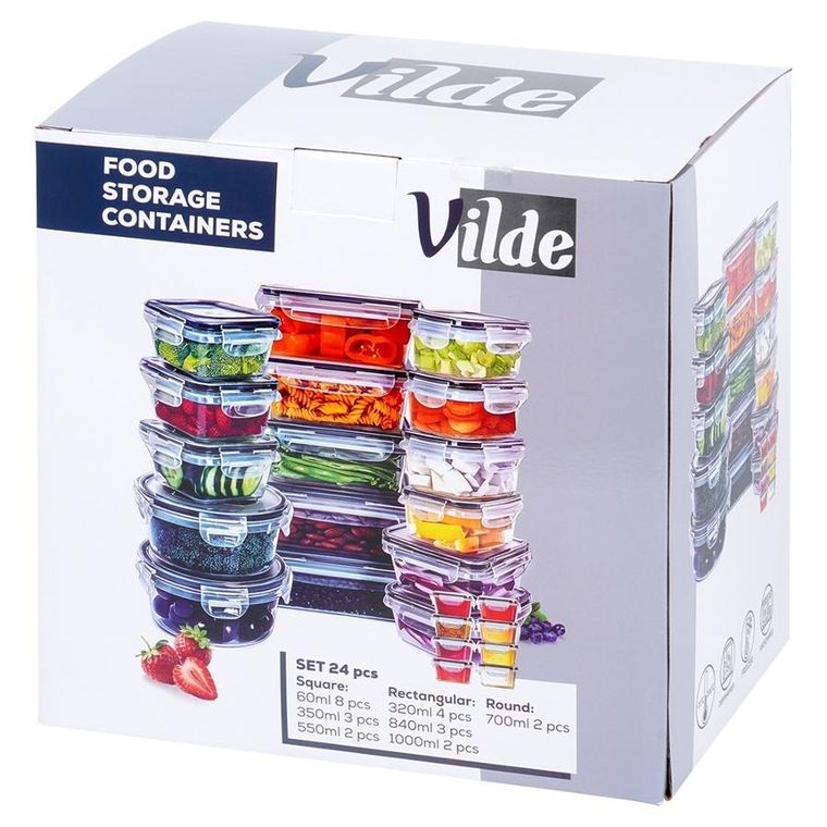 Vilde, pojemniki na żywność z pokrywką i uszczelką, 24 szt.