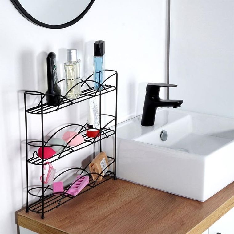 Vilde, półka na przyprawy, metalowa, czarna, 33.5-6.5-33.5 cm