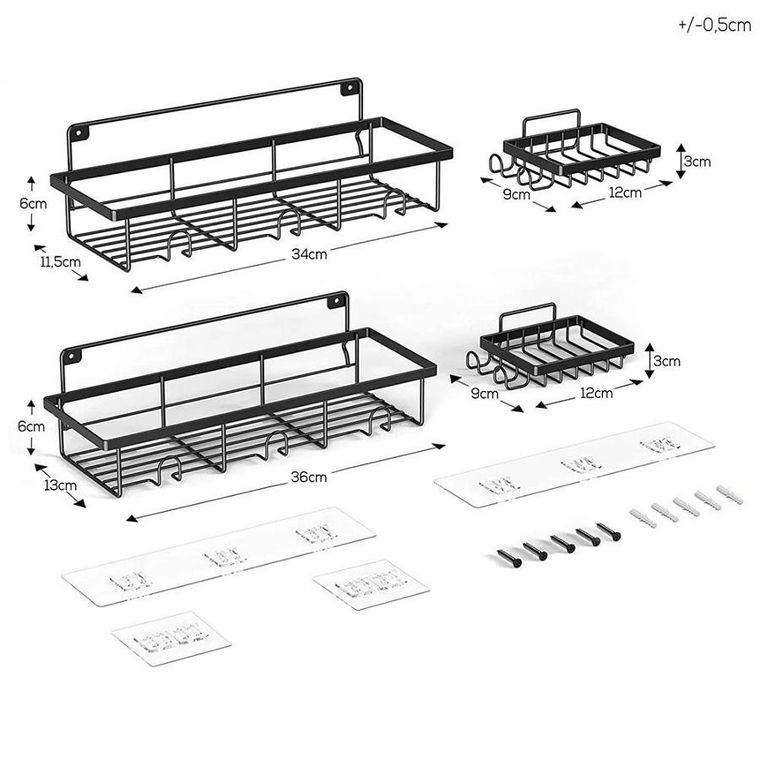 Vilde, półka pod prysznic, metalowa czarna, 4 szt.