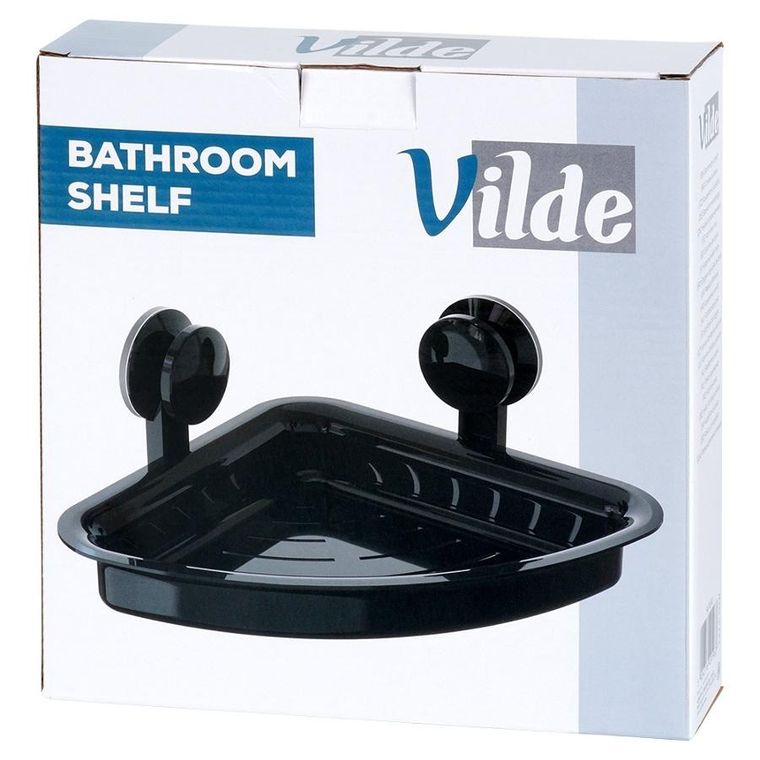 Vilde, półka pod prysznic na przyssawki, narożna, czarna, 28-22-12 cm