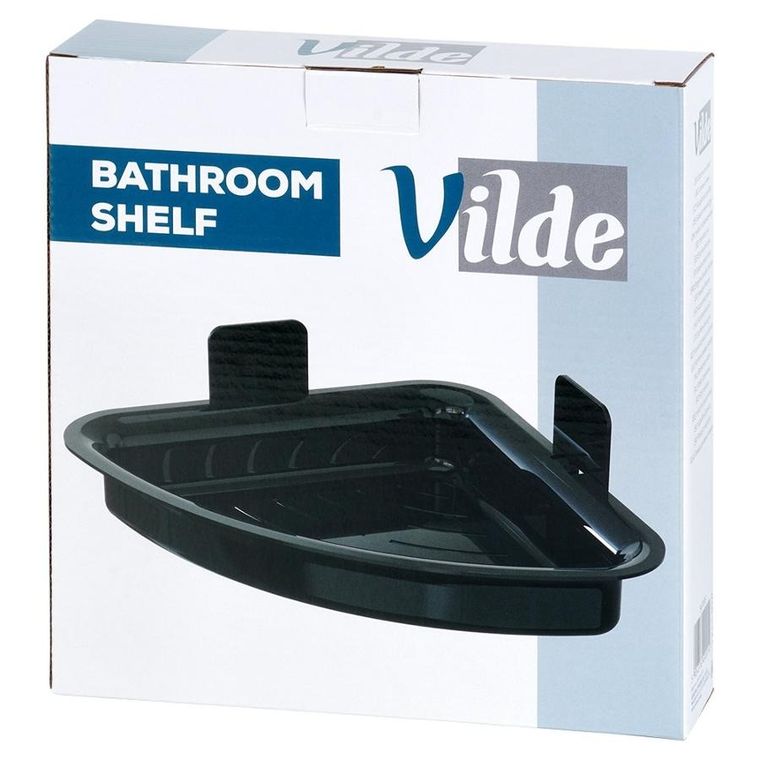 Vilde, półka pod prysznic, narożna, przyklejana, czarna, 28-22-8 cm