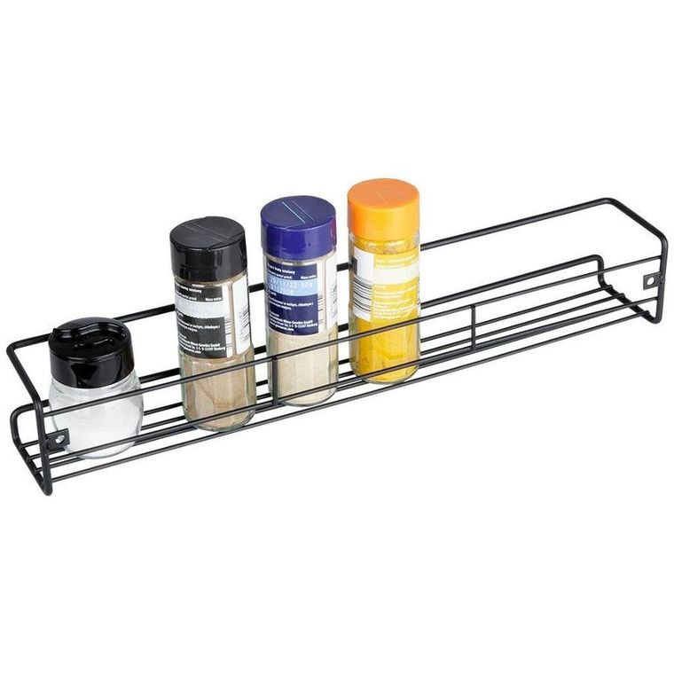 Vilde, półka ścienna na przyprawy, metalowa, czarna loft, 40-6.5-6.5 cm