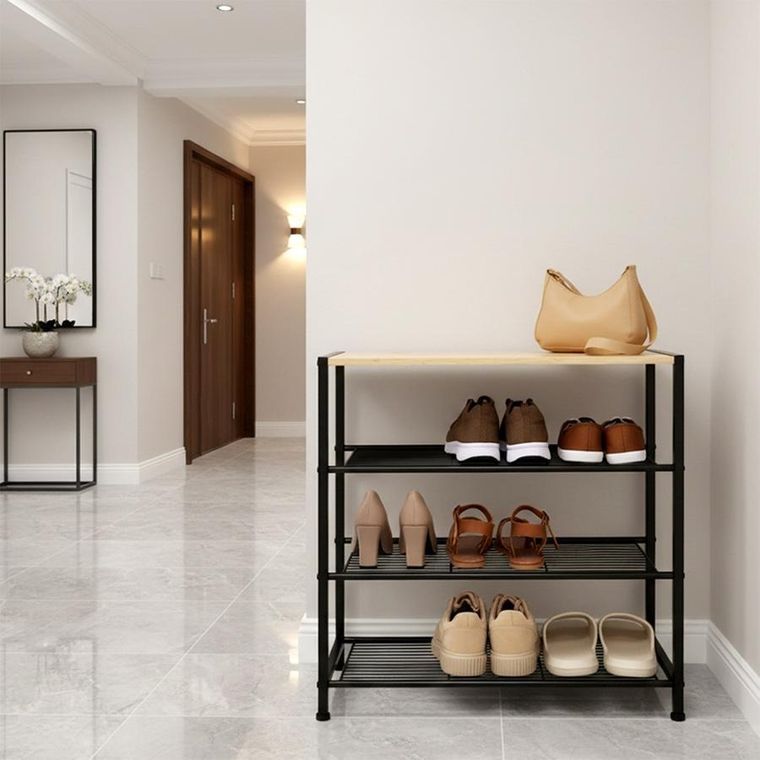 Vilde, regał na buty, 4-poziomowy, metalowy, czarny, 60-30-57 cm