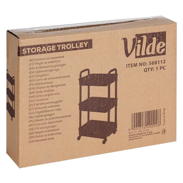 Vilde, regał na kółkach, 3-poziomowy, czarny, 30-21-61 cm