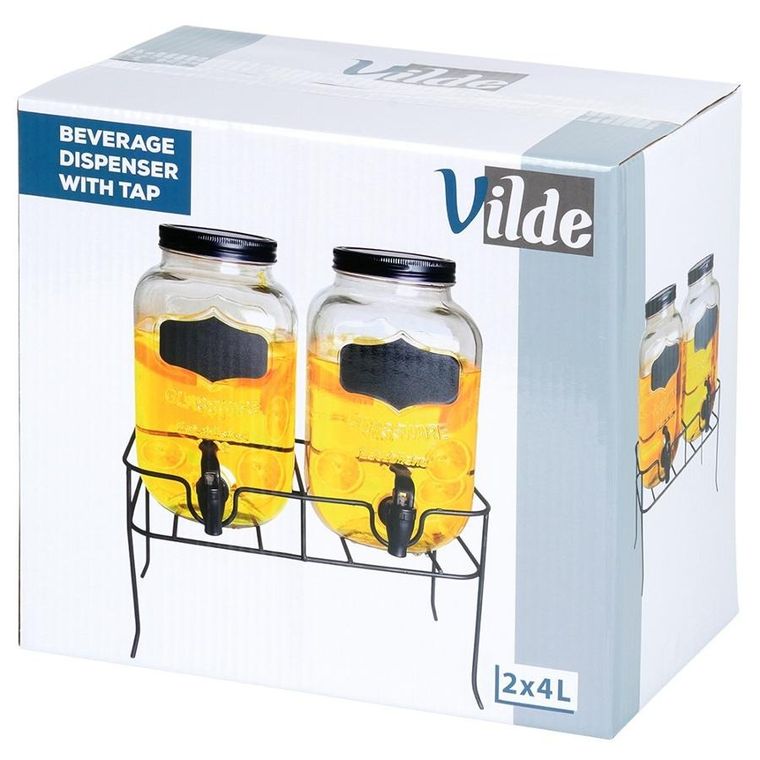 Vilde, słój do napojów z kranikiem i stojakiem, czarny, 2-4l, 3 elementy