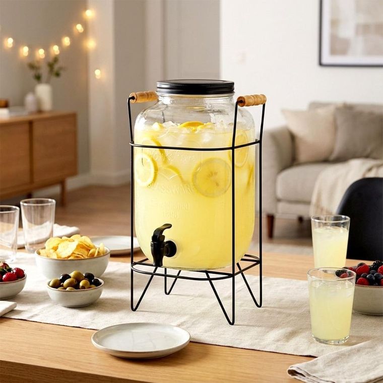 Vilde, słój do napojów z kranikiem i stojakiem, czarny, 8l