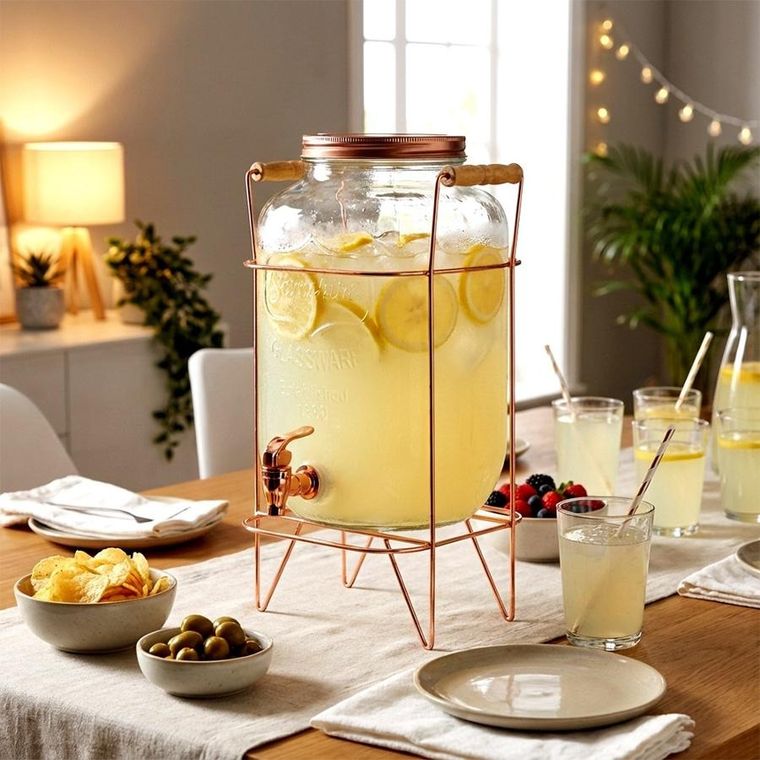 Vilde, słój do napojów z kranikiem i stojakiem, złoty, 8l