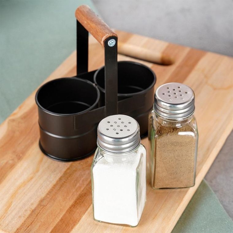 Vilde, solniczka i pieprzniczka ze stojakiem, 3 el.