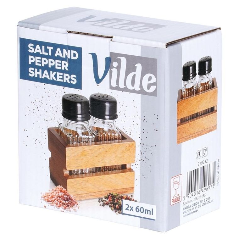 Vilde, solniczka i pieprzniczka ze stojakiem, 3 elementy