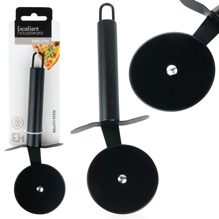 Vilde, stalowy nóż do pizzy, czarny, 20 cm