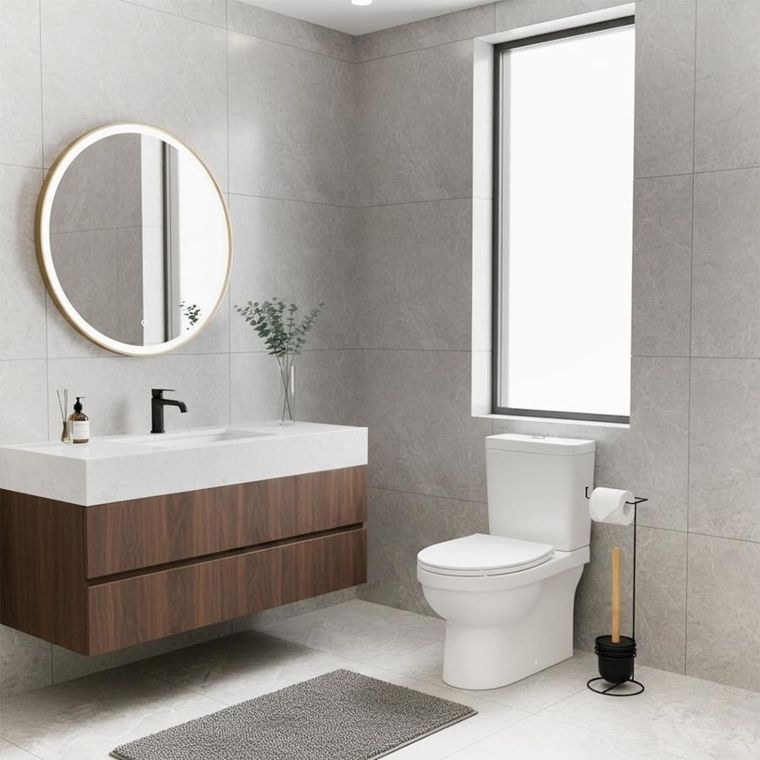 Vilde, stojak na papier toaletowy, ze szczotką, czarny, 53 cm