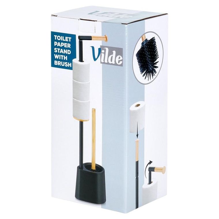 Vilde, stojak na papier toaletowy ze szczotką, czarny, 66 cm