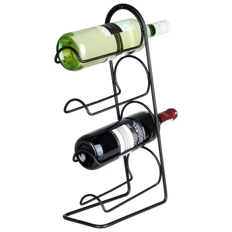 Vilde, stojak na wino, metalowy, czarny, 4 butelki, 21-12-43 cm