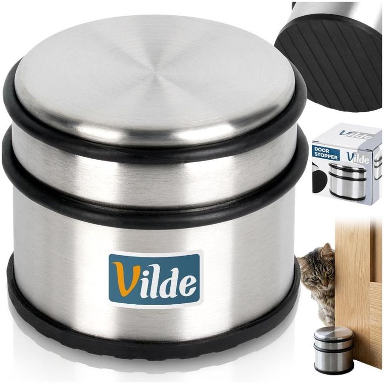 Vilde, stoper do drzwi, stalowy, srebrny, 9,5 cm