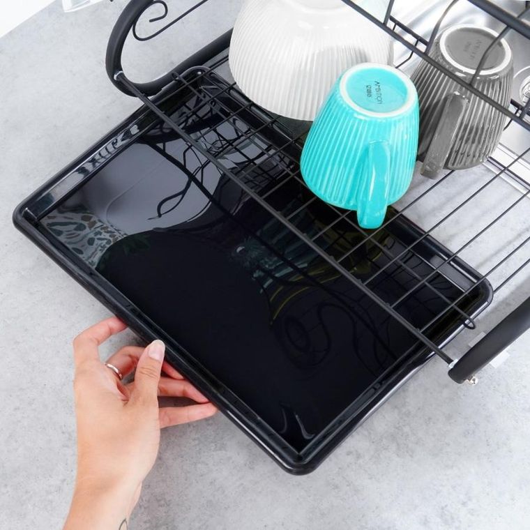 Vilde, suszarka na naczynia, czarna, 2-poziomowa, 52-24.5-38 cm