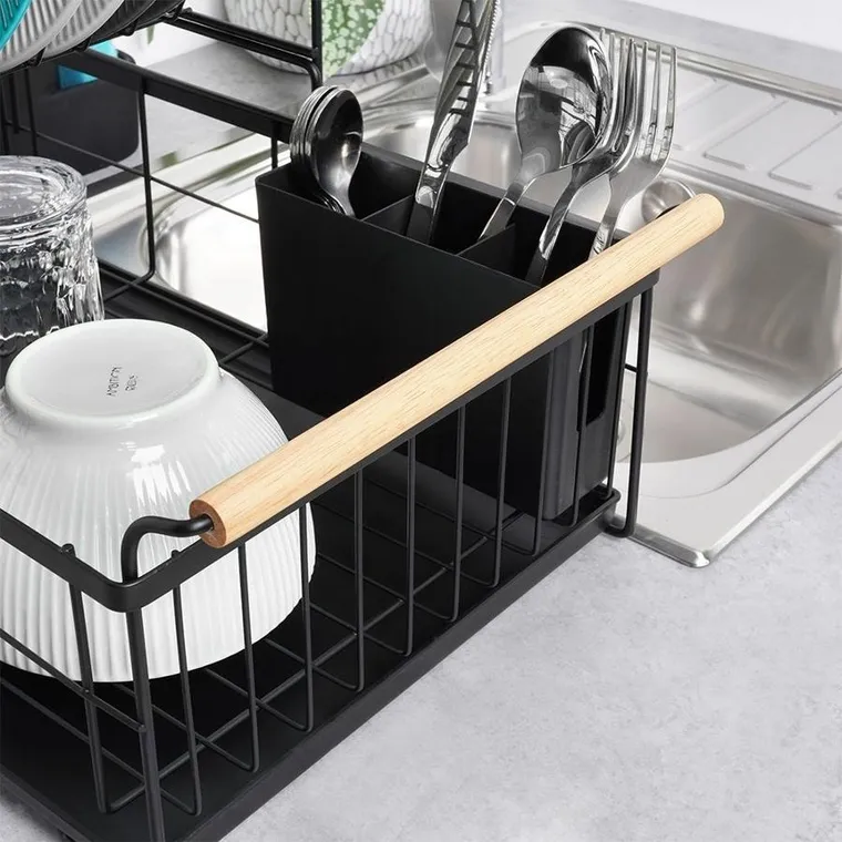 Vilde, suszarka na naczynia, czarna dwupoziomowa, 48-29-28.5 cm