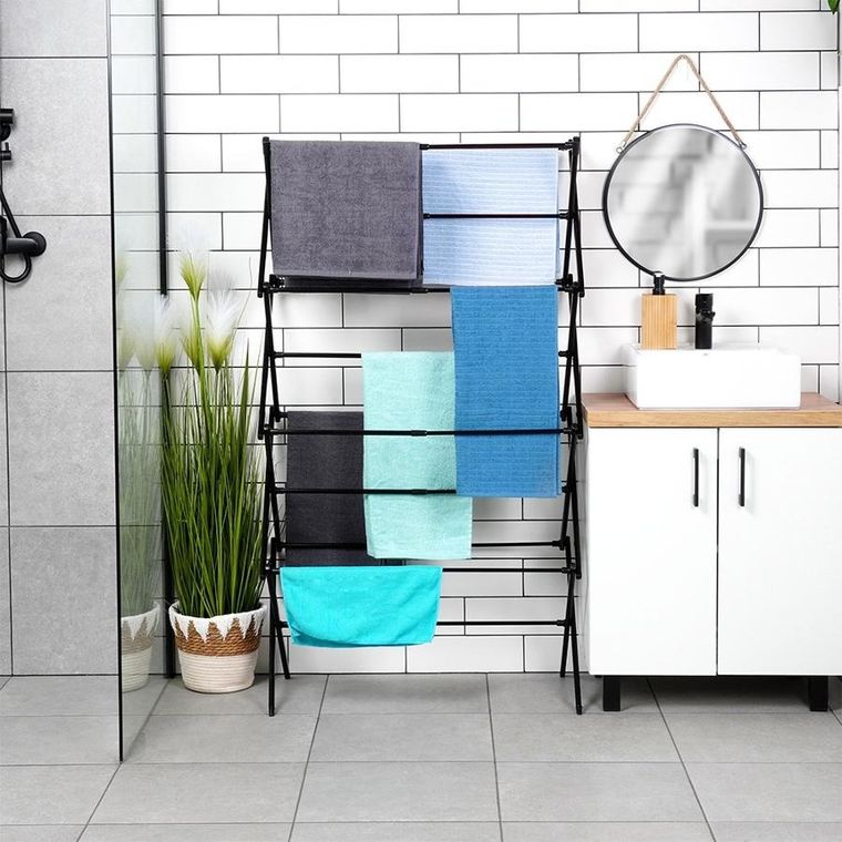 Vilde, suszarka na pranie, metalowa czarna, pionowa rozsuwana, 43-75-37.5-139 cm