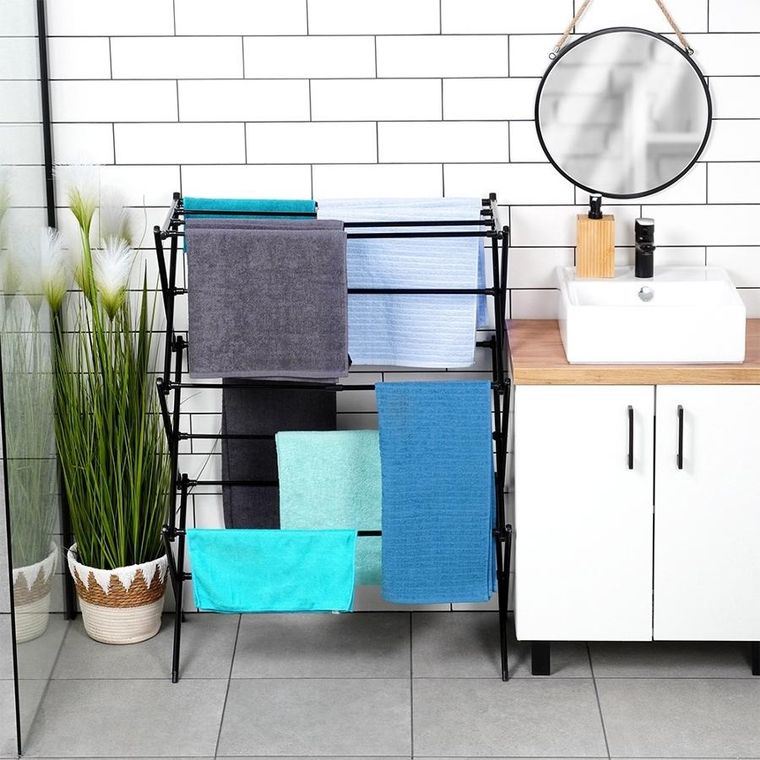 Vilde, suszarka na pranie metalowa, czarna, pionowa rozsuwana, 44.5-75-37.5-105 cm