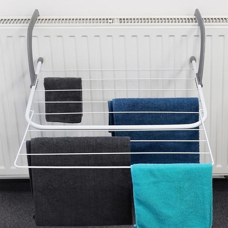 Vilde, suszarka na pranie na kaloryfer metalowa, biała rozkładana, 55-50.5 cm
