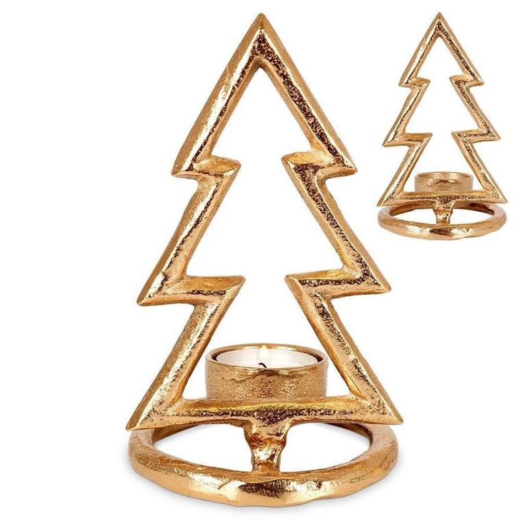 Vilde, świecznik na świeczkę tealight, aluminiowy złoty choinka, 16 cm