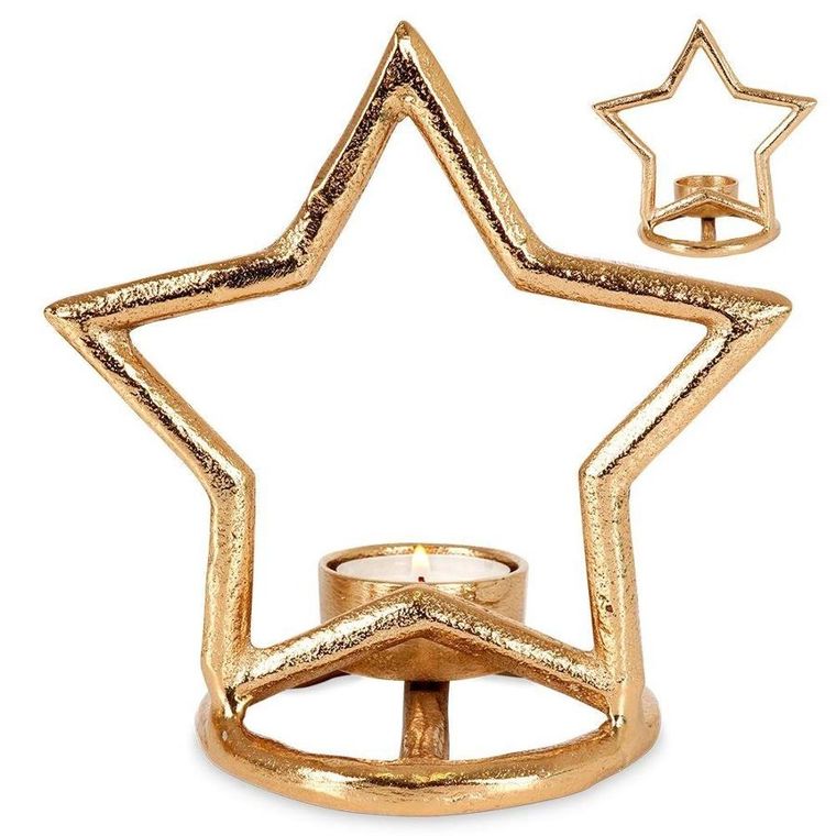 Vilde, świecznik na świeczkę tealight, aluminiowy złoty gwiazda, 15.5 cm