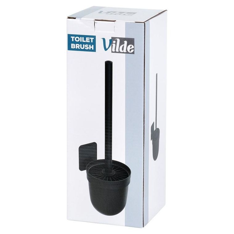 Vilde, szczotka do toalety, silikonowa z pojemnikiem wisząca, czarna, 35 cm