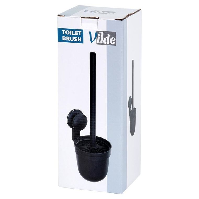 Vilde, szczotka do toalety, silikonowa z pojemnikiem, wisząca, czarna, 35 cm